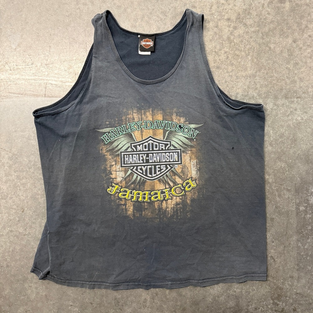 Harley Davidson Jamaica Graphic Tank Top Mens 2XL Black Pirate Skull Sleeveless